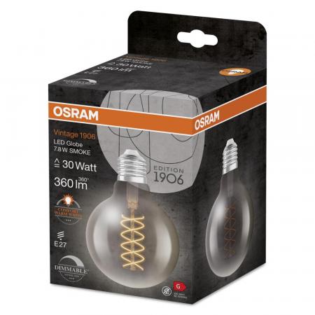 OSRAM LED VINTAGE E27 Glühlampe Globe 95 SMOKE dimmbar 7,8W wie 30W extra warmweißes gemütliches Licht